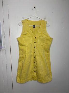 Gap Dress Womens Large Button Front Denim Sunshine Yellow Layers Preppy Classic